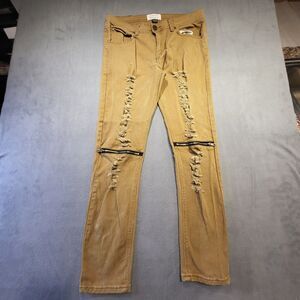 Bleecker Mercer Ripped Twill Tan Skinny Fit Jeans 36x32 Distressed Zipper Knee